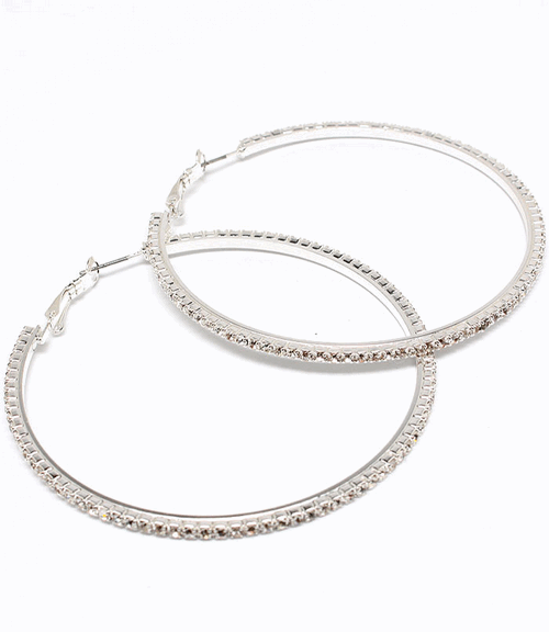 Silver Crystal Stud Hoop Earring